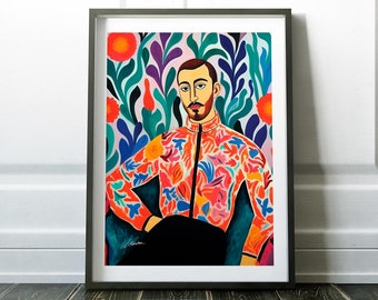 Floral Gay Man Portrait Art Print, Vibrant Queer Illustration, LGBTQ Pride Wall Art, Colorful Masculine Decor, Modern Homoerotic Canvas