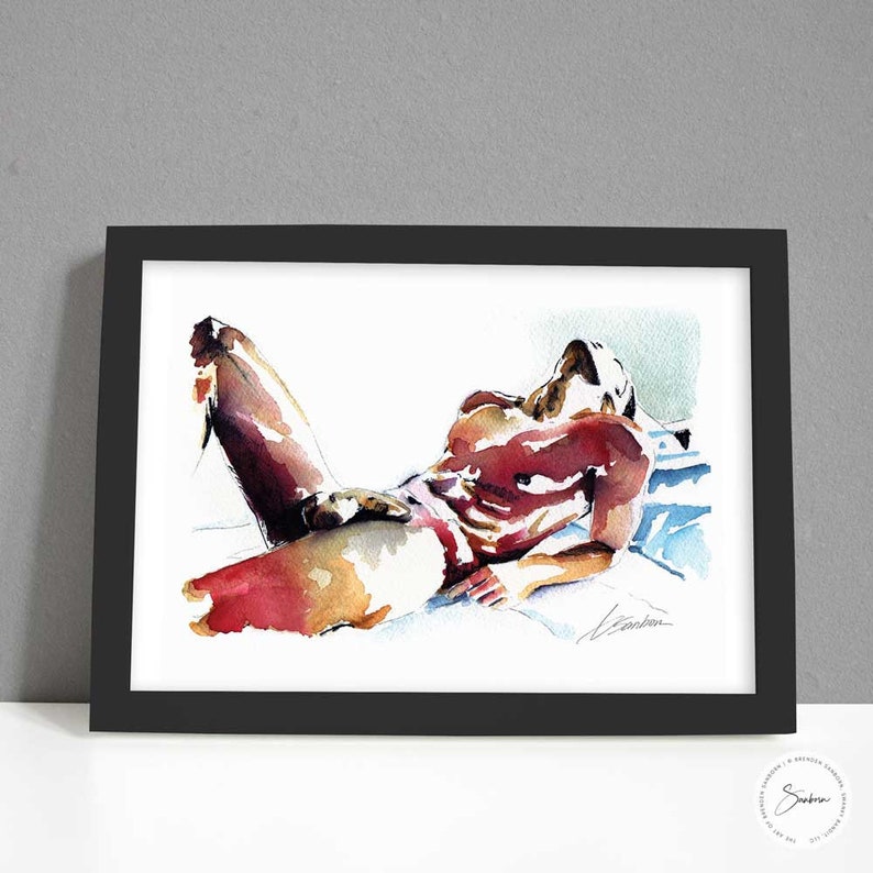 Relaxing Male Watercolor Art Print Male Figure Art Human Body Art Unframed Art Print Impressionist Art Print Gay Art Print image 10