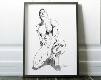 male body in art homoerotic gay art print | christmas present for gay boyfriend | male watercolor prints | best gay christmas gifts