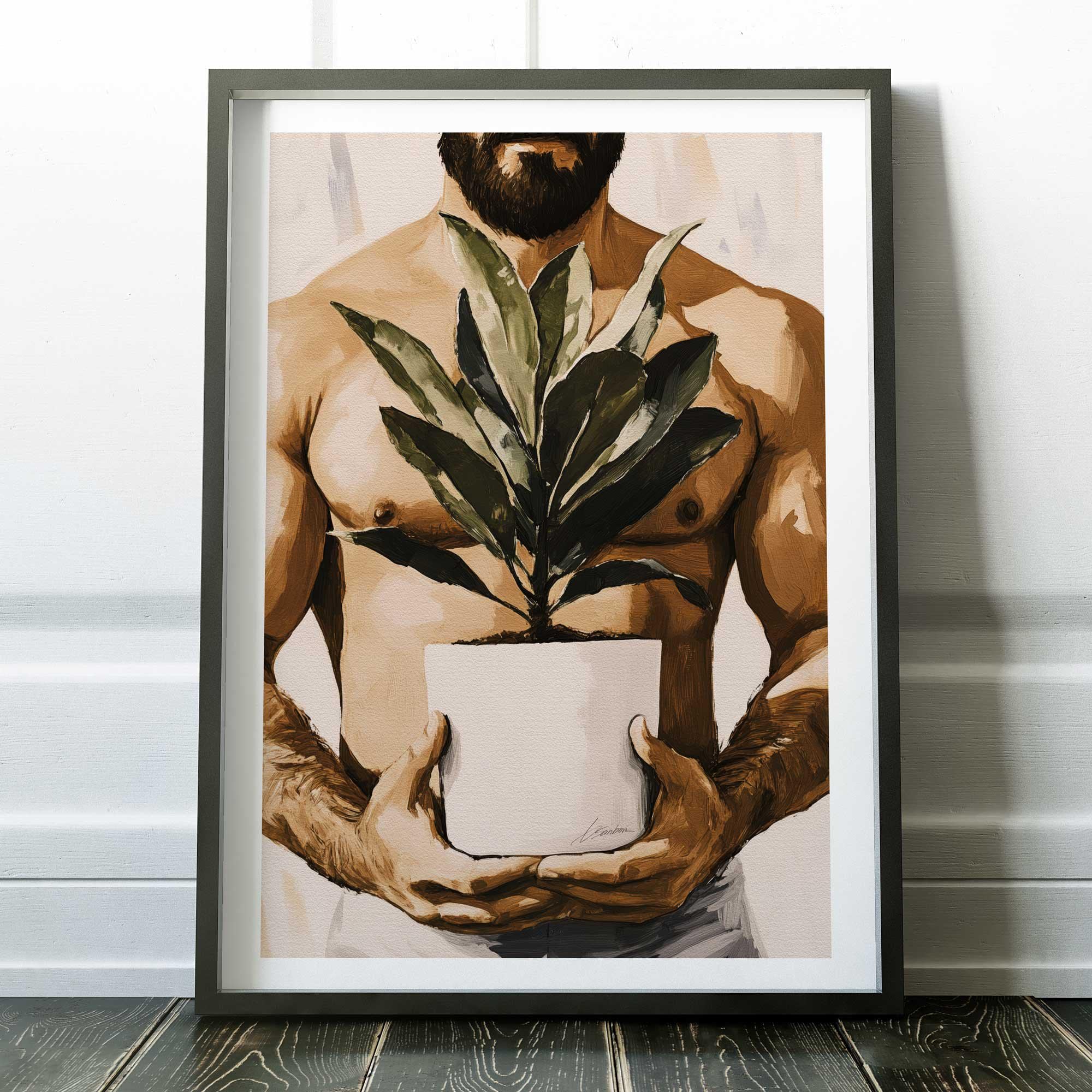 Pflanzenliebhaber Gay Kunstdruck, moderne männliche Figur Malerei, minimalistische botanische Wanddekoration, Geschenke für ihn, LGBTQ Home Artwork, schwules Kunstwerk