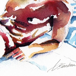 Relaxing Male Watercolor Art Print Male Figure Art Human Body Art Unframed Art Print Impressionist Art Print Gay Art Print image 5