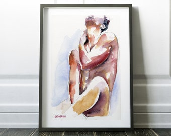romantic prints Poster Art | gay boyfriend gifts | male figure art | watercolor painting modern | perfect gift for couples | fine arts