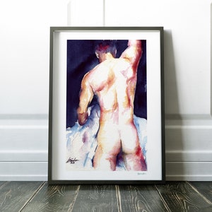 Mannelijke erotische kunst Vreemde kunstposter Homo harige kunst Klassieke homokunst Erotisch naakt mannelijk aquarel Homo slaapkamer kunst Vreemd huisdecor afbeelding 1