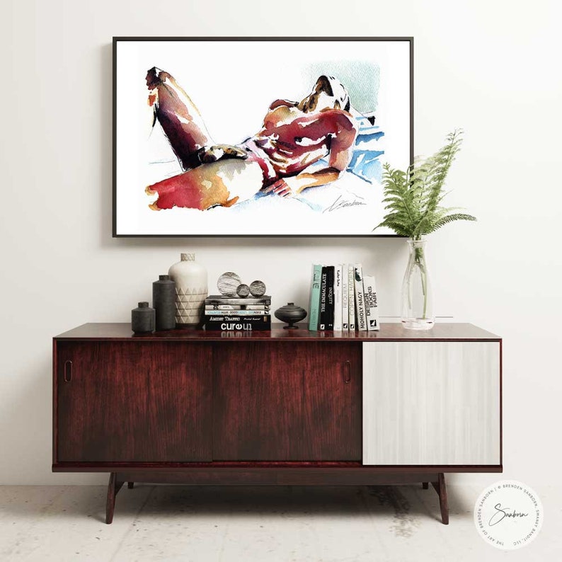 Relaxing Male Watercolor Art Print Male Figure Art Human Body Art Unframed Art Print Impressionist Art Print Gay Art Print image 8