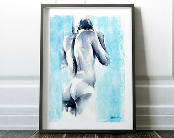 cadeau voor getrouwd stel naakte mannen print | mannelijke kont | homo-kunstwerk | homo-erotische man | vreemde aquarelkunst | LGBT-schilderij