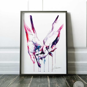 Gay Love Art Print Brenden Sanborn Signature Drip Watercolor Strong Hands Connection LGBTQA Wall Decor Pinkie Promise Romance image 1