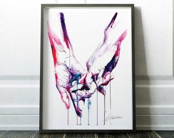 Gay Love Art Print | Brenden Sanborn Signature Drip Watercolor | Strong Hands Connection | LGBTQA+ Wall Decor | Pinkie Promise Romance