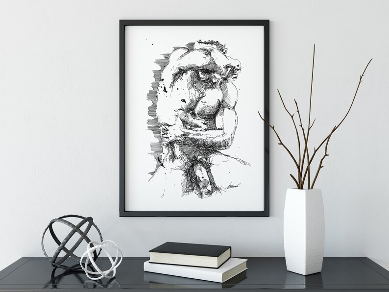 Black and White Gay Art Homoerotic Gay Art Print Pen and Ink | Etsy