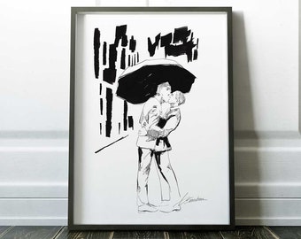 gay male love unusual gifts for couples | gay artwork | erotic painting | Black and White | homoerotic art | nude watercolor print