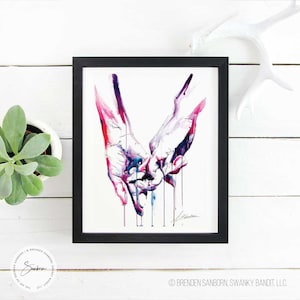 Gay Love Art Print Brenden Sanborn Signature Drip Watercolor Strong Hands Connection LGBTQA Wall Decor Pinkie Promise Romance image 10
