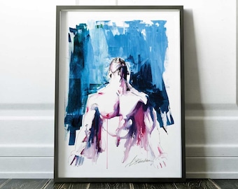 Handsome Shirtless Male Drip Painting Watercolor Art Print | Impressionist Art | Watercolor Art | Human Body Art | Divorce Gift | Gay Art