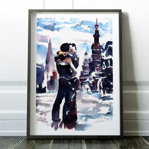 Watercolor Gay Couple Art Print: Romantic Kiss, LGBTQ Decor