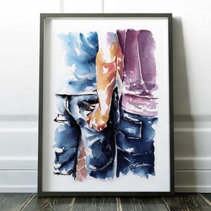 I’ve Got Your Backside Watercolor Art Print | Gay Male Art | Gay Couple Gift | Gay Marriage Gift | Love is Love | Gay Couple Art | Gay Art