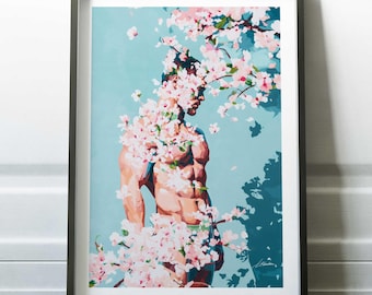 Cherry Blossom Male Figure Art, Gay Art Print, Large Wall Art, Male Artwork, Unique Gift, Bedroom Decor, Floral Aesthetic, Gay Artwork