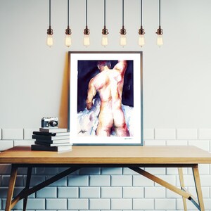 Mannelijke erotische kunst Vreemde kunstposter Homo harige kunst Klassieke homokunst Erotisch naakt mannelijk aquarel Homo slaapkamer kunst Vreemd huisdecor afbeelding 3