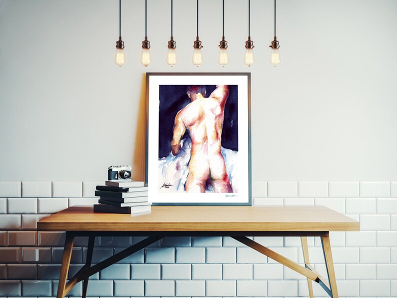 Mannelijke erotische kunst Vreemde kunstposter Homo harige kunst Klassieke homokunst Erotisch naakt mannelijk aquarel Homo slaapkamer kunst Vreemd huisdecor afbeelding 3