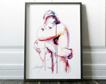 Drip Painting Gay Couple Art Print  | Same Sex Couple Gift | Same Sex Marriage | Same Sex Engagement | Engagement Party Gift | Gay Art Print