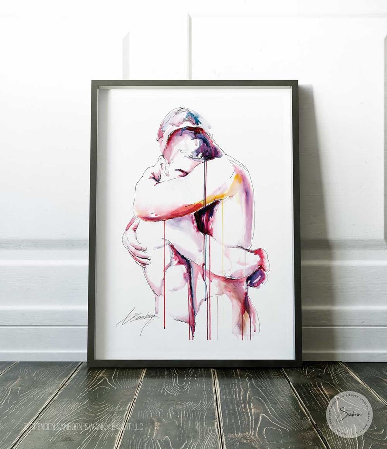 Drip Painting Gay Couple Art Print Same Sex Couple Gift Same Sex Marriage Same Sex Engagement Engagement Party Gift Gay Art Print image 1