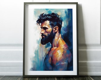Bearded Male Art Print Gay Male Home Decor LGBTQ Gift Ideas Male Abstract Art Bathroom Prints Queer Art Poster Male