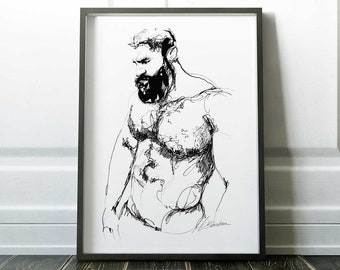 Portraiture Art Gay Male Pride | gay art | homoerotic gay art print | original pen art | original pen and ink art | gay male artwork