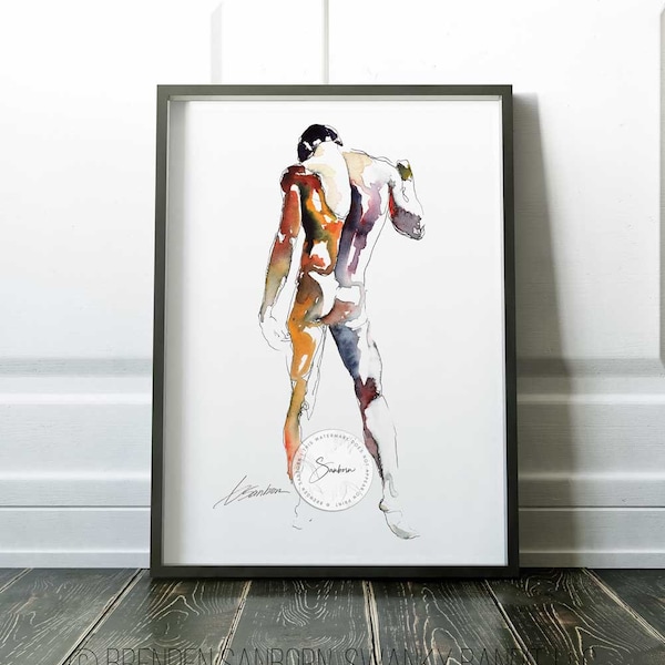 watercolor gay artwork | queer painting | house gifts for couples | male nude painting | nude male art | art print | homoerotic gift