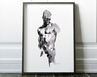 Male Nude Classical Figure Art Print - Queer Artwork, Gay Fine Art, Vintage Homoerotic Elegance, Body Positive Wall Art Decor