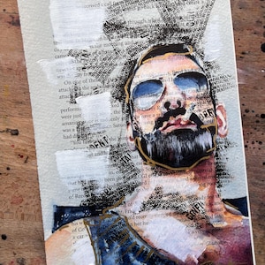 Handcrafted Male Figure Gay Artwork Print, LGBTQ Artwork on Vintage Queer Novel Page, Unique Recycled Book Page Print, Male Body Art