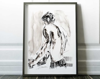 pen and ink art male erotic art | gay art | queer artist | black and white | ink wall art | male figure | erotica poster | pen art