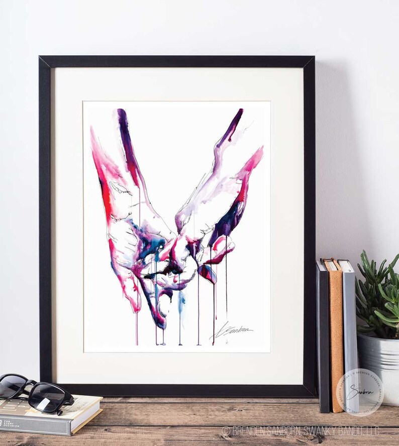 Gay Love Art Print Brenden Sanborn Signature Drip Watercolor Strong Hands Connection LGBTQA Wall Decor Pinkie Promise Romance image 8