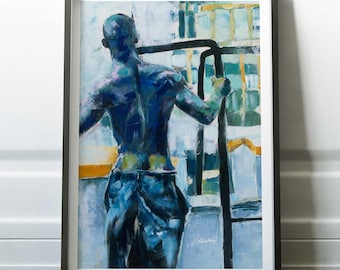 Pittura di glutei, body art maschile, regalo per uomo gay, decorazione murale maschile, illustrazione di figura queer, studio artistico del torso, regalo LGBTQ premuroso