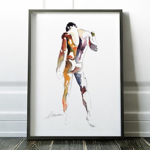 Abstract Male Figure Watercolor Giclée Print: Sensual Booty Art