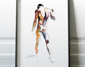 Abstract Male Figure Watercolor Giclée Print: Sensual Booty Art