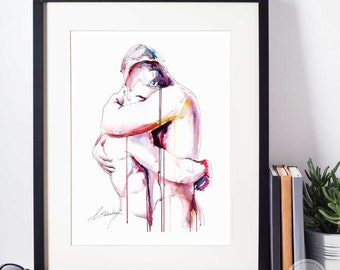 Drip Painting Gay Couple Art Print  | Same Sex Couple Gift | Same Sex Marriage | Same Sex Engagement | Engagement Party Gift | Gay Art Print