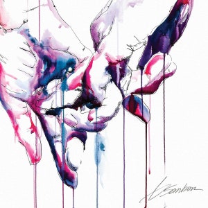 Gay Love Art Print Brenden Sanborn Signature Drip Watercolor Strong Hands Connection LGBTQA Wall Decor Pinkie Promise Romance image 4