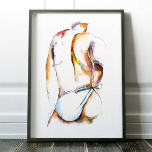 Sensual Male Figure Watercolor Art Print: LGBTQ Home Decor