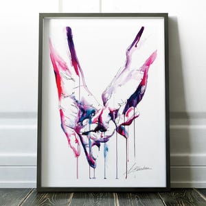 Gay Love Art Print | Brenden Sanborn Signature Drip Watercolor | Strong Hands Connection | LGBTQA+ Wall Decor | Pinkie Promise Romance