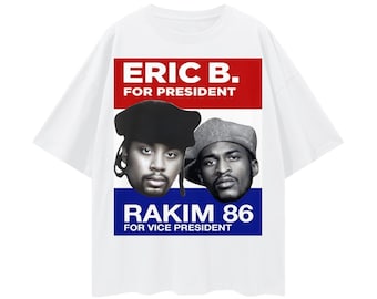 Camiseta con gráfico electoral de Eric B y Rakim, de gran tamaño y hombros caídos