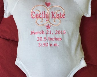 Custom Embroidered Onesie Pillow Birth Announcement