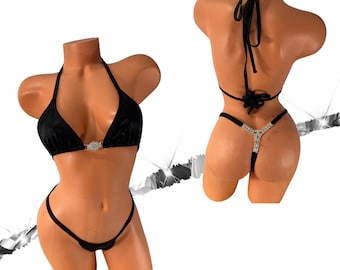 Schwarzer Micro Tanga-Bikini - Minimale Abdeckung Bademode