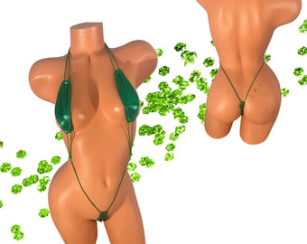 Micro Slingshot-bikini: verstelbaar groen Kelly-elastiek