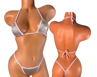 Glitzernder Micro-Tanga-Bikini – Holografische Rave-Bademode