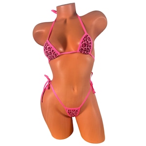 Pink Leopard Bikini Set pink Trim  sci-fi Swimwear for Exotic Dancers  Models
