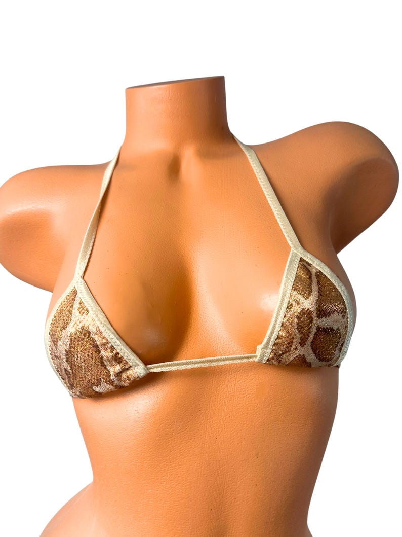 Metallic Python String Tie String Bikini Set Bronze Creme Trim Bild 6