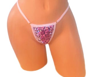 Pink Leopard Micro Thong Bikini Bottom, Exotic Dancewear