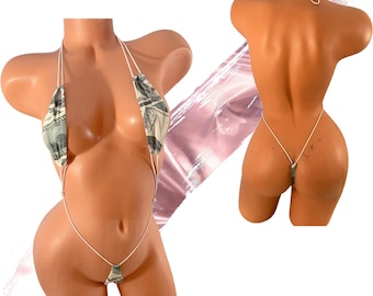 Verstelbaar Micro Slingshot-bikini met geldthema verstelbaar