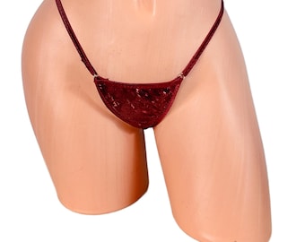 Burgundy  Extreme Micro thong string bikini bottom exotic swimwear thong bottoms