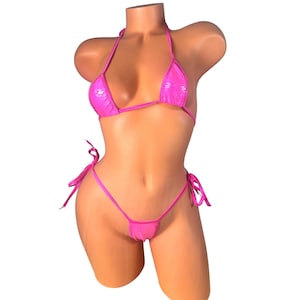 Pink python string tie bikini Set baby pink Trim  animal print Swimwear for Exotic Dancers  Models