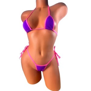 Lila String tie Bikini Set pink Trim sci-fi Bademode für Exotische Tänzer Modelle