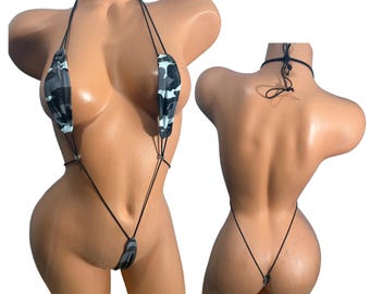 Micro-katapultbikini met verstelbare camouflageprint: exotische danskleding