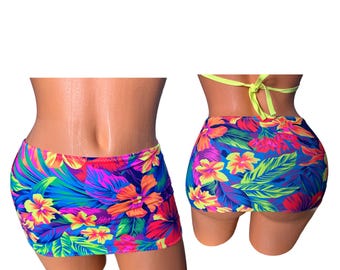Neon Floral Mini Rock: Exotische Dancewear, Bikini Vertuschen
